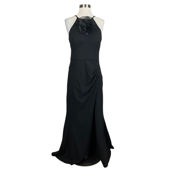 XSCAPE Sleeveless Halter Thigh Slit Long Evening Gown Black Size 14 Formal Dress - Picture 2 of 12